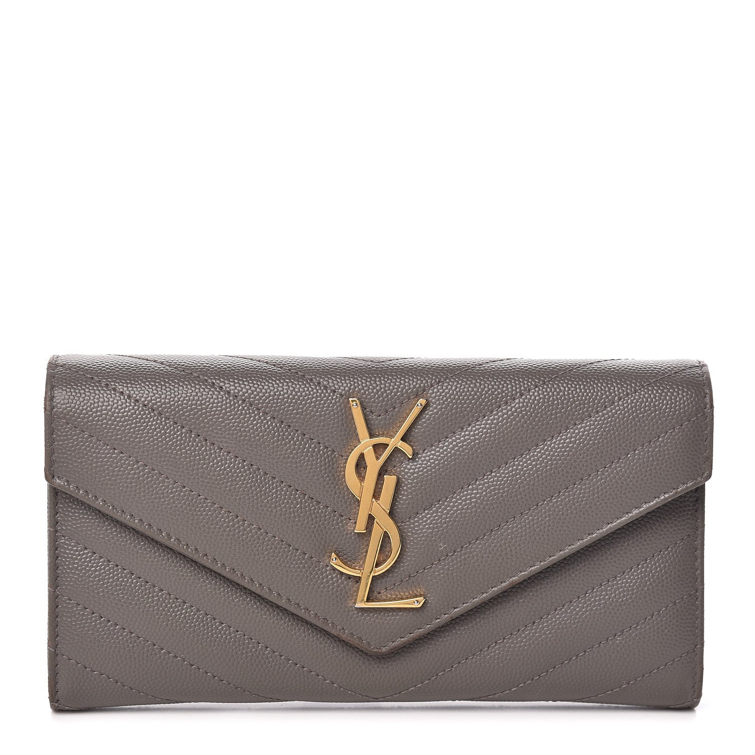 Saint Laurent Grain De Poudre Matelasse Chevron Monogram Flap Wallet Fog 1 of 11
