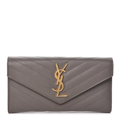 Saint Laurent Grain De Poudre Matelasse Chevron Monogram Flap Wallet Fog 1 of 11