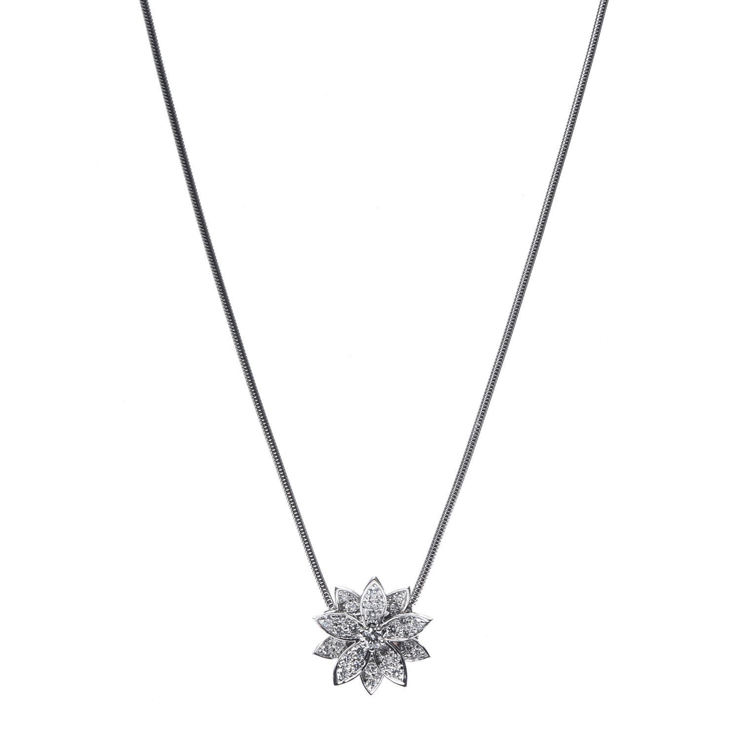 18K White Gold Diamond Small Lotus Pendant Necklace