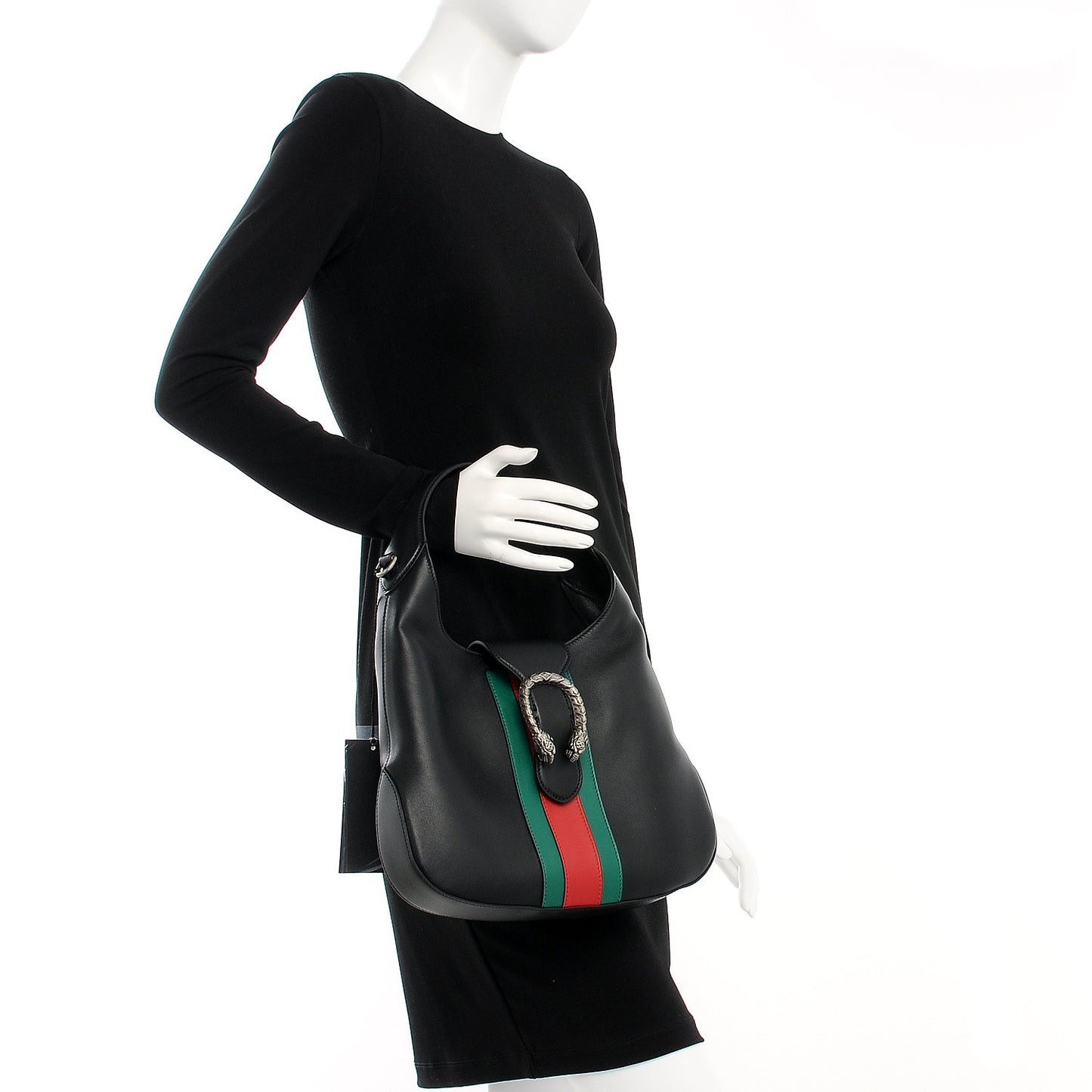 Calfskin Web Stripe Small Dionysus Hobo Black