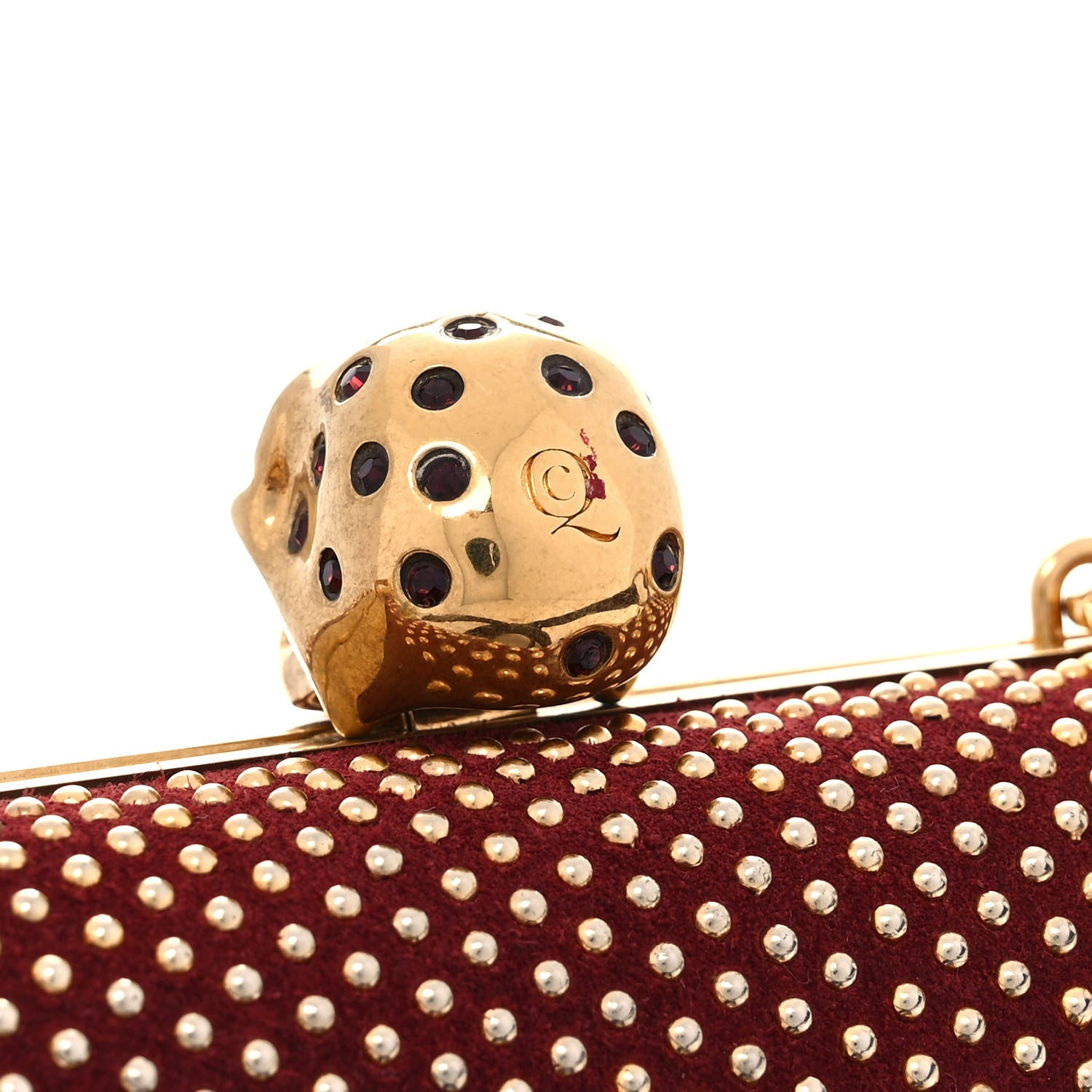 Alexander McQueen Suede Studded Skull Box Clutch Red 12 of 14
