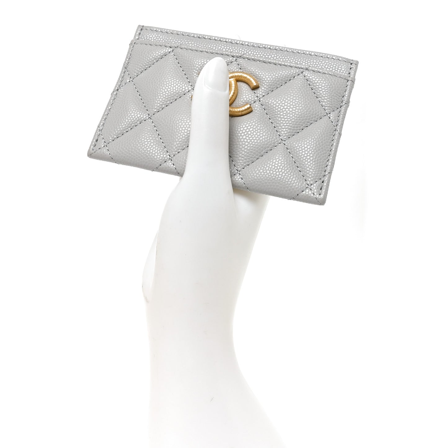 Caviar Quilted Textured CC Card Holder Grey