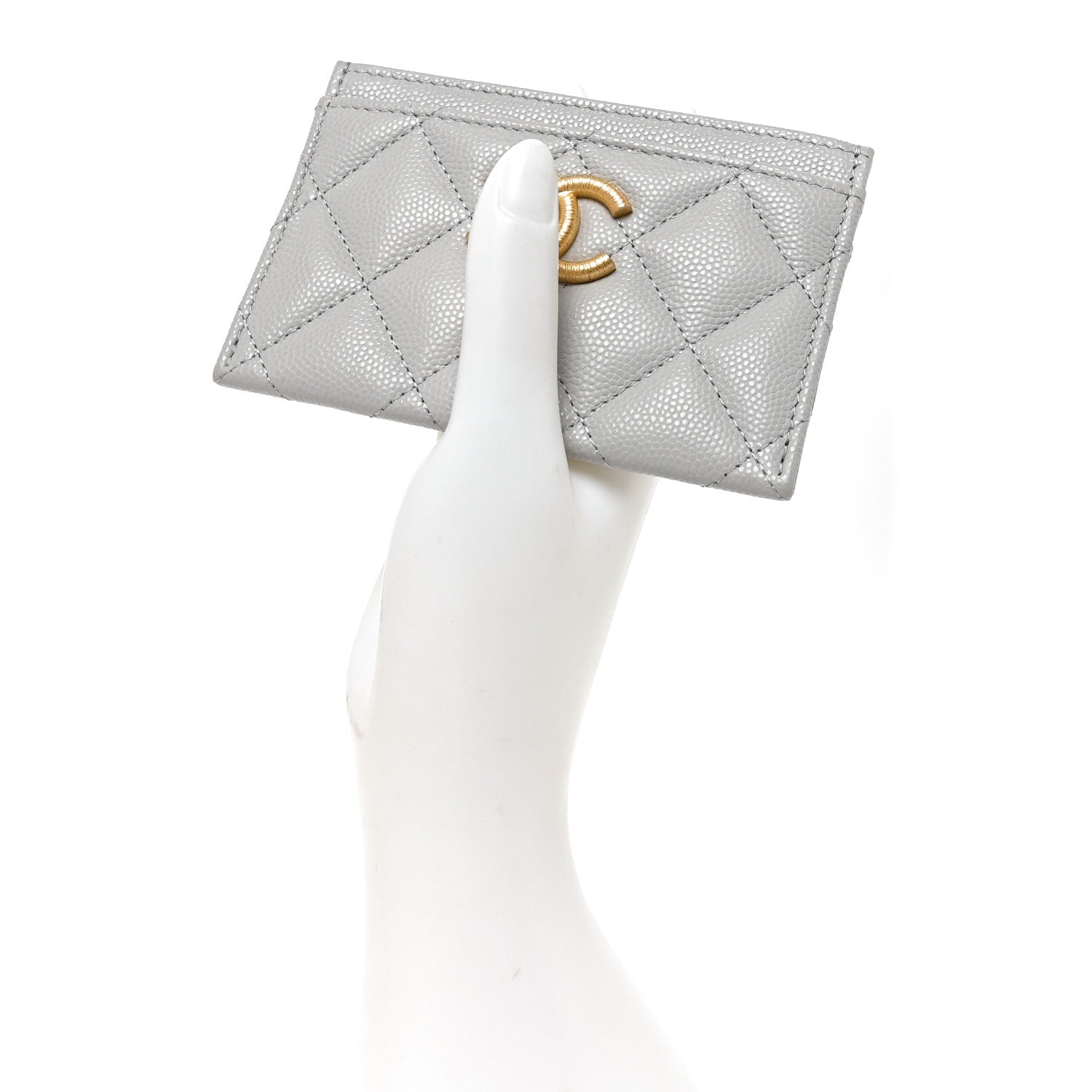 Chanel Caviar Quilted Textured CC Card Holder Grey 2 of 8