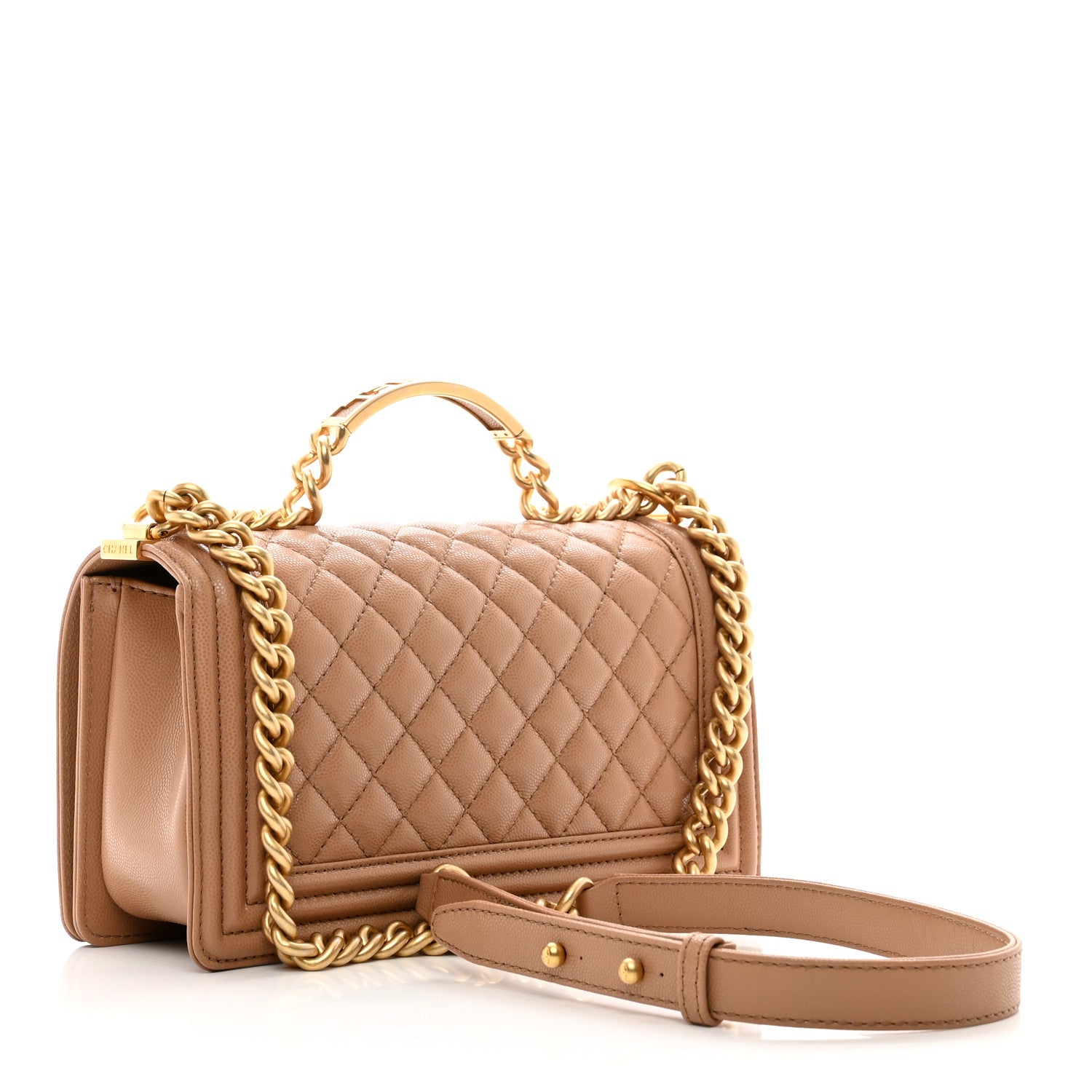 Chanel Caviar Quilted Medium Top Handle Boy Flap Dark Beige 3 of 10
