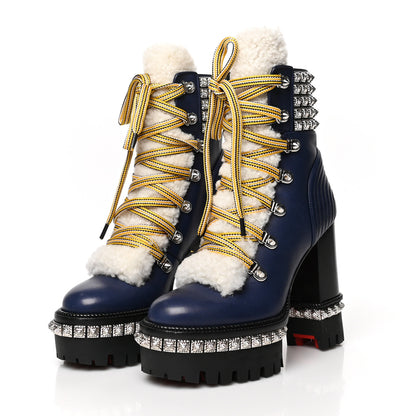 Christian Louboutin Calfskin Studded Shearling Yeti Donna 130 Boots 35 Version Navy 3 of 7