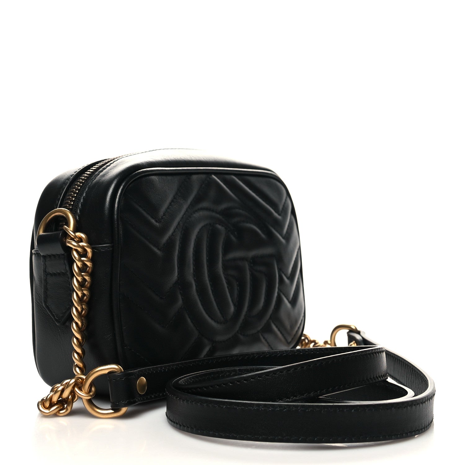 Gucci Calfskin Matelasse Mini GG Marmont Chain Shoulder Bag Black 4 of 11