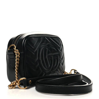 Gucci Calfskin Matelasse Mini GG Marmont Chain Shoulder Bag Black 4 of 11