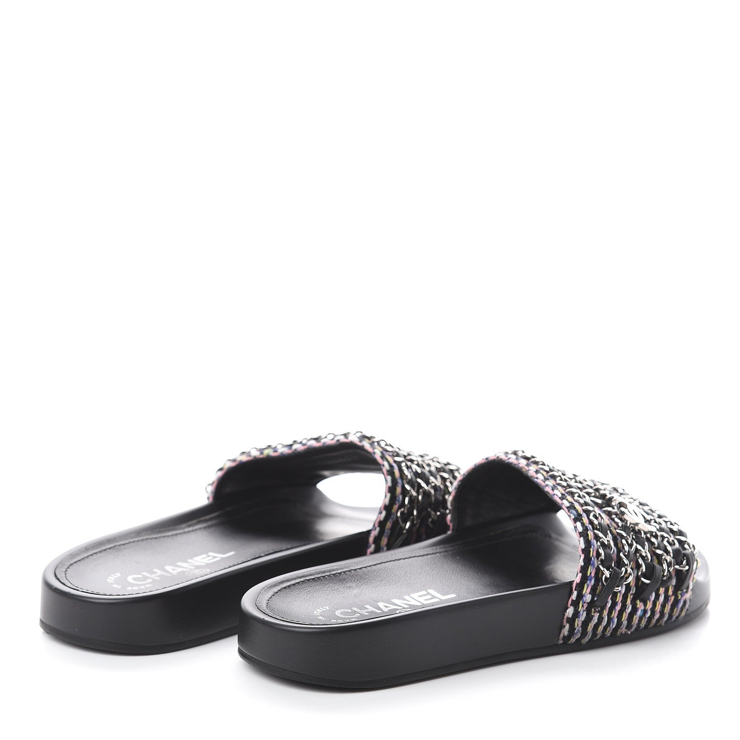 Chanel Tweed Lambskin Chain Flat Sandals 36 Black Multicolor 4 of 7