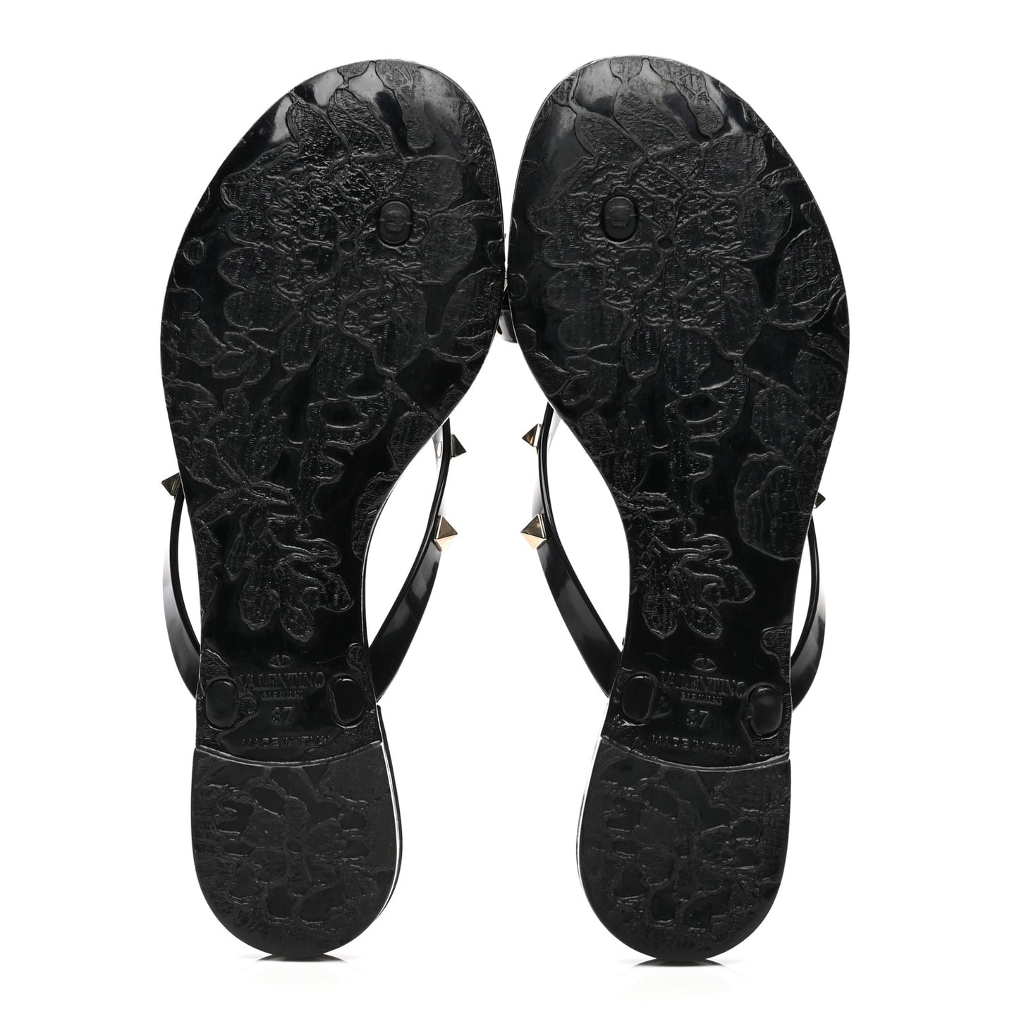 PVC Jelly Rockstud Bow Thong Sandals 37 Black