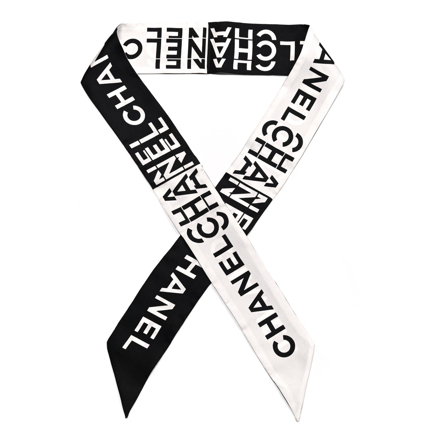 Silk Logo Slim Bandeau Scarf Black White