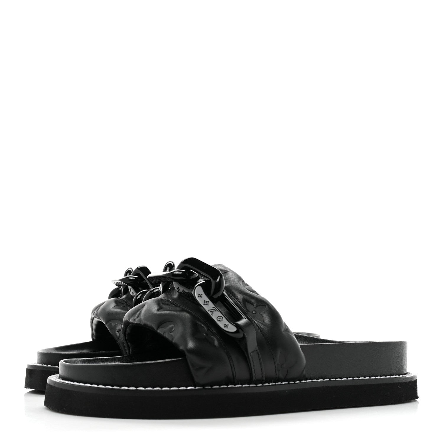 Louis Vuitton Calfskin Embossed Monogram Sunset Flat Comfort Mule 38 Black 3 of 10