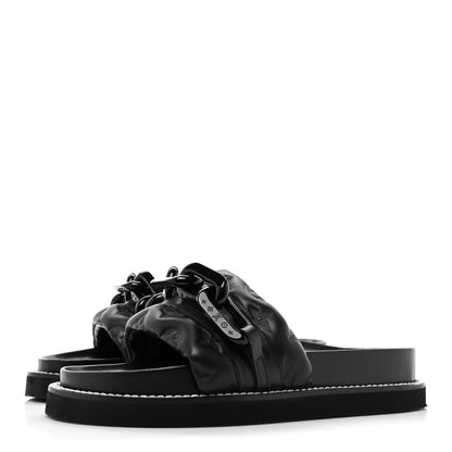 Louis Vuitton Calfskin Embossed Monogram Sunset Flat Comfort Mule 38 Black 3 of 10