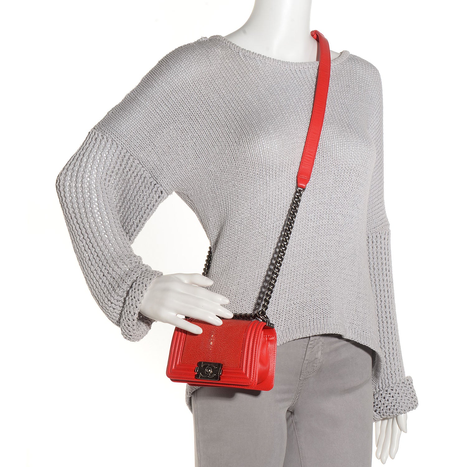 Chanel Galuchat Lambskin Mini Boy Flap Red 2 of 8
