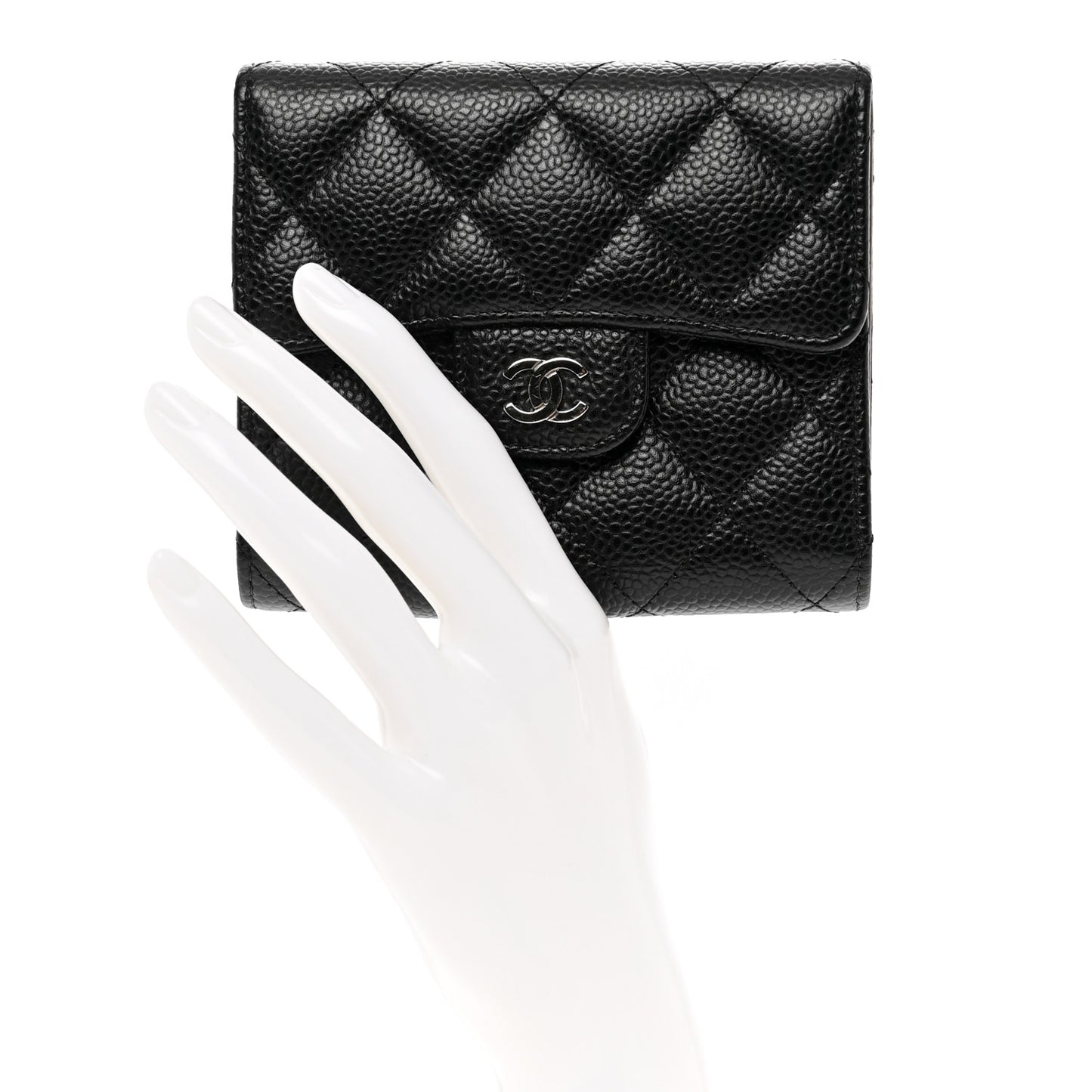 Caviar Quilted Compact Flap Wallet Black