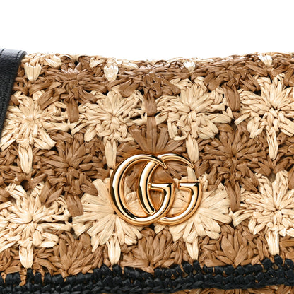 Gucci Raffia Azalea Calfskin Crochet Flower Small GG Marmont Shoulder Bag Natural Ecru Black 7 of 9