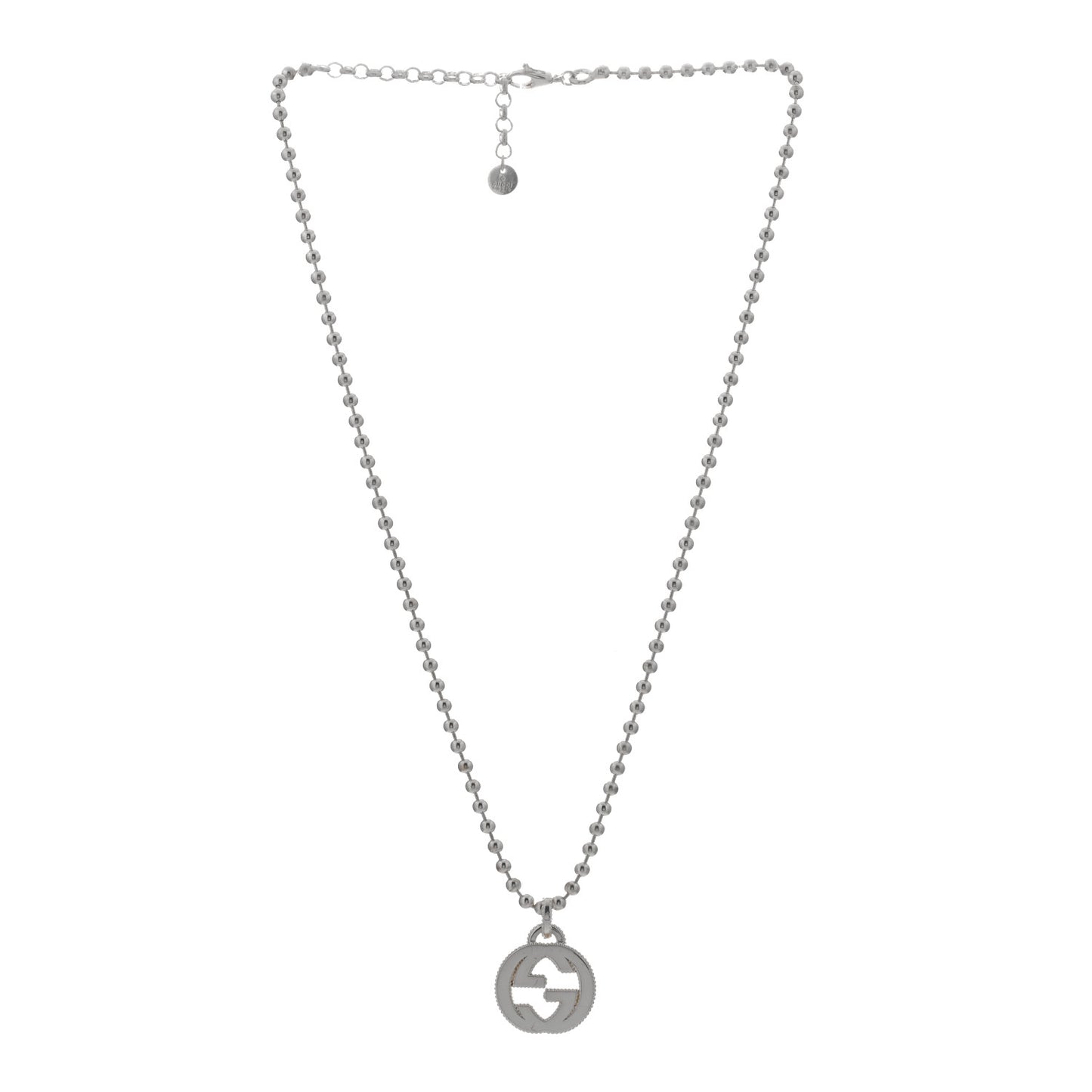 Sterling Silver Interlocking GG Pendant Beaded Necklace