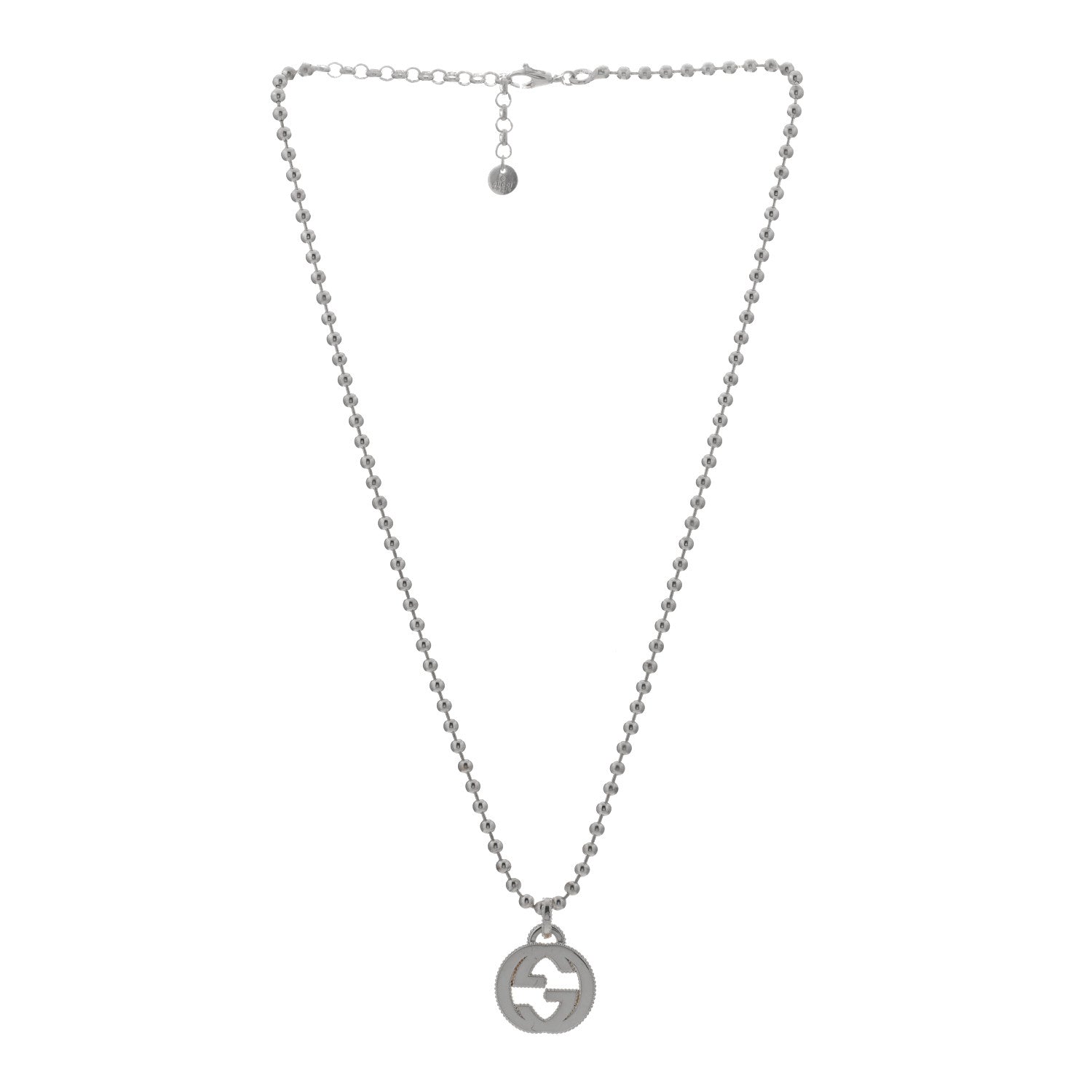 Gucci Sterling Silver Interlocking GG Pendant Beaded Necklace 2 of 3