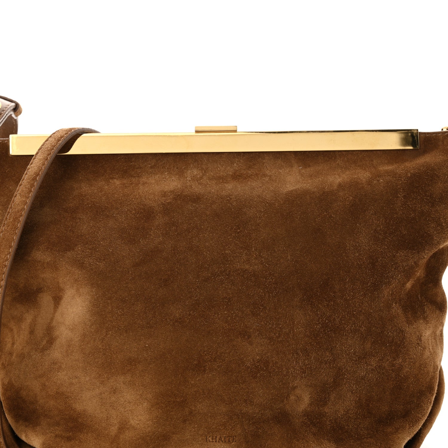 Khaite Suede Calfskin Augusta Envelope Pleated Crossbody Caramel 7 of 13