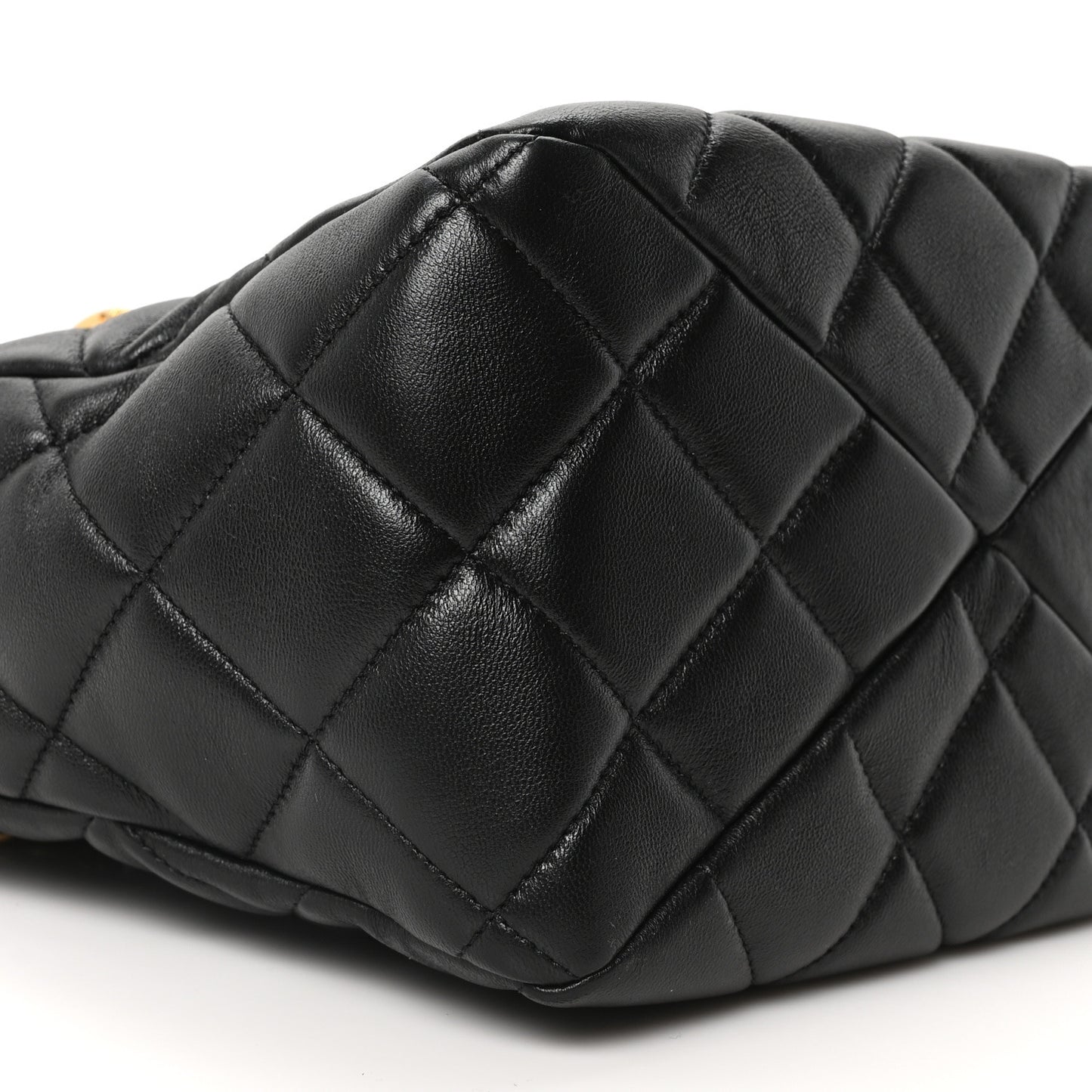 Lambskin Quilted Small Top Handle Shopping Bag Black