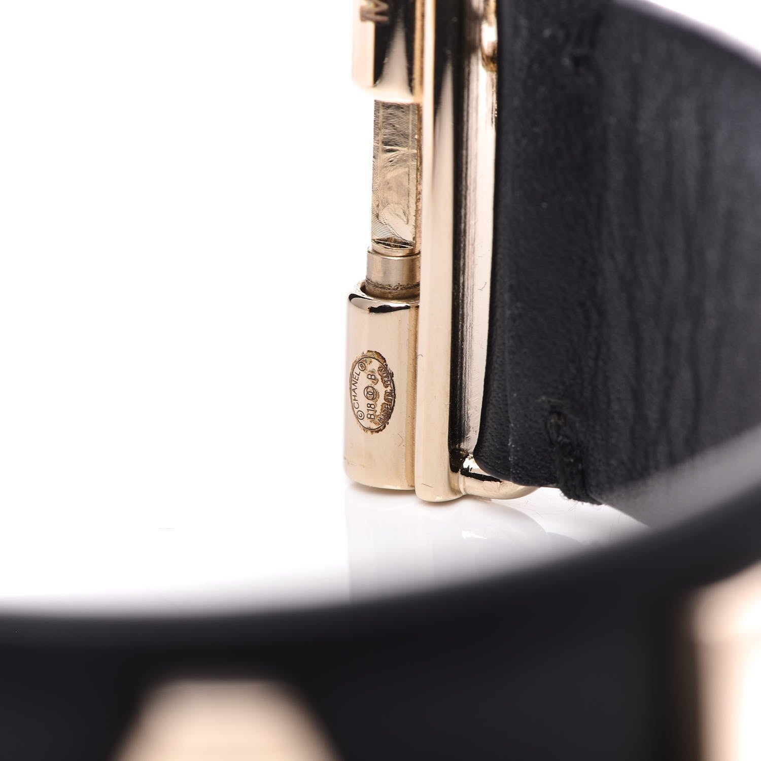 Chanel Calfskin Logo Cuff Bracelet M Black Gold 8 of 9