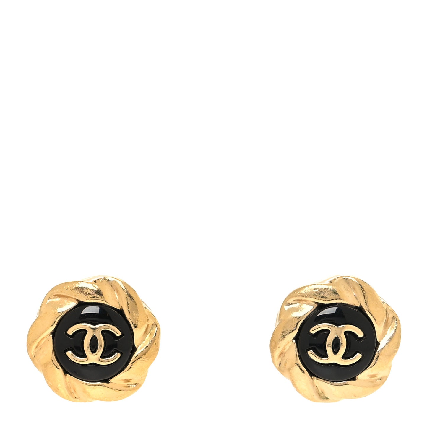 Resin CC Round Earrings Gold Black