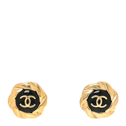 Chanel Resin CC Round Earrings Gold Black 1 of 4