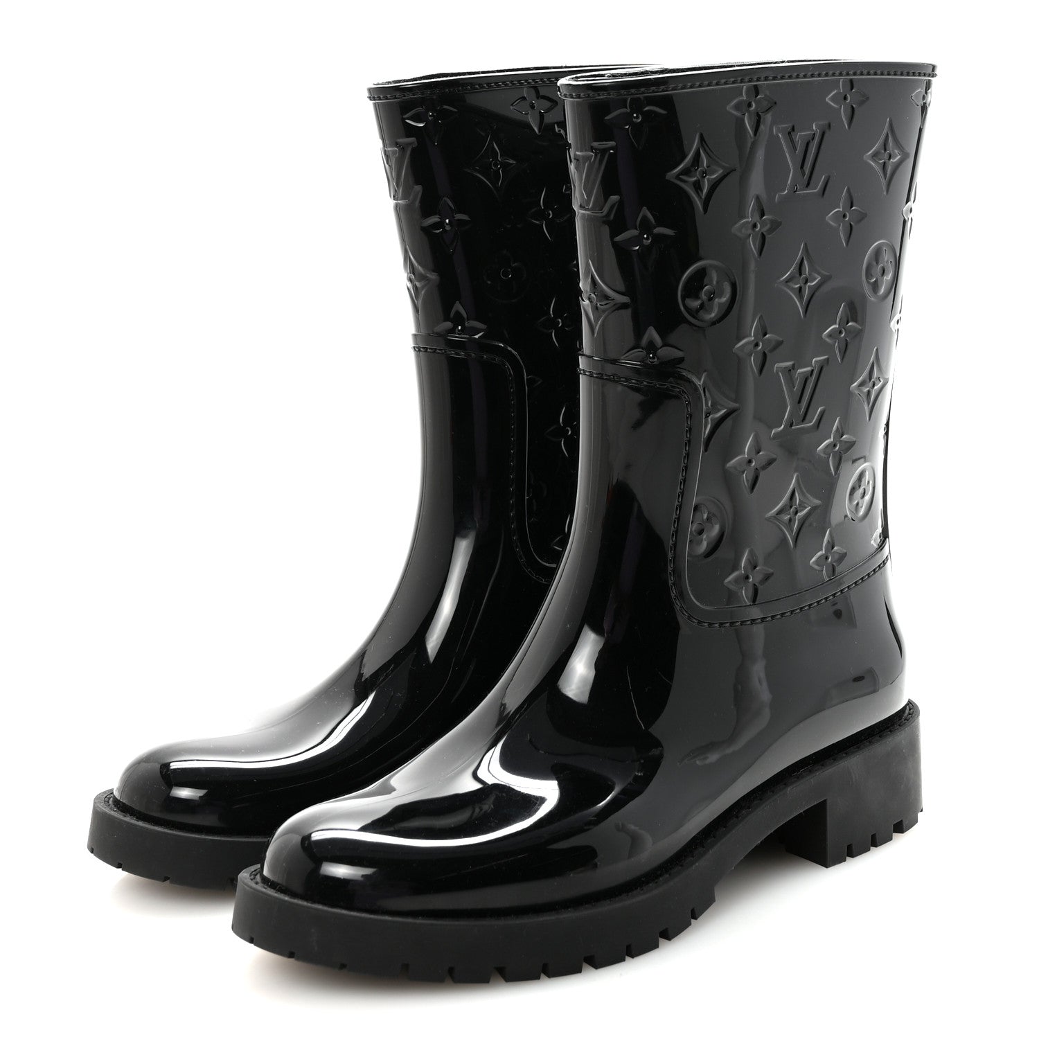 Louis Vuitton Rubber Embossed Monogram Drops Flat Half Boots 41 Black 4 of 8