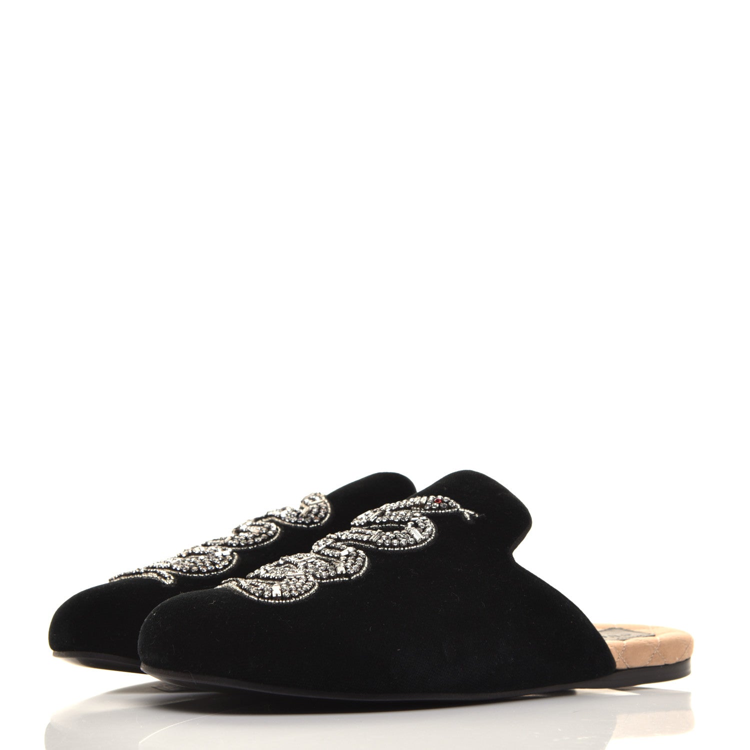 Gucci Velvet Crystal Snake Embroidered Womens Slippers 38 Black 3 of 9