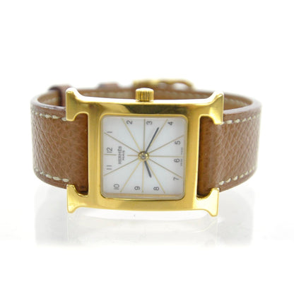 Hermes Stainless Steel Epsom 21mm Heure H Hour Quartz Watch Gold 1 of 6