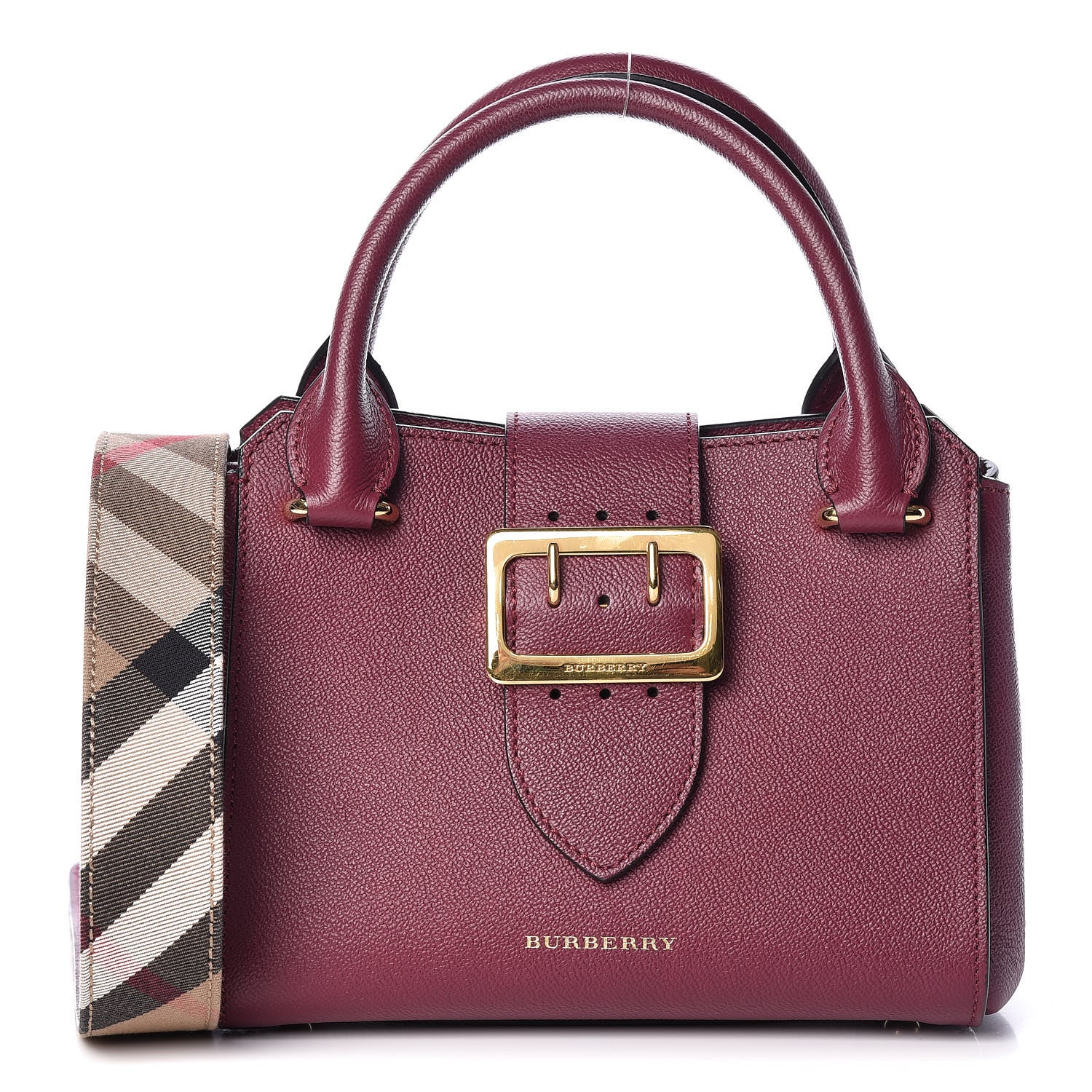 Burberry Soft Grain Calfskin Small Buckle Tote Dark Plum 1 of 12