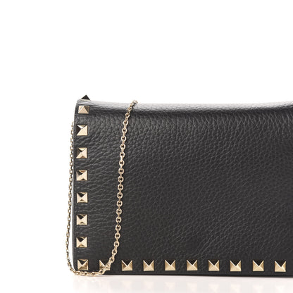 Valentino Garavani Pebbled Calfskin Rockstud Wallet on Chain Black 11 of 11