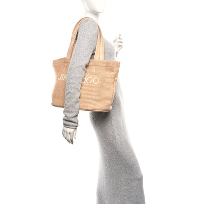 Jimmy Choo Raffia Embroidered East West Beach Tote Natural Latte 2 of 9