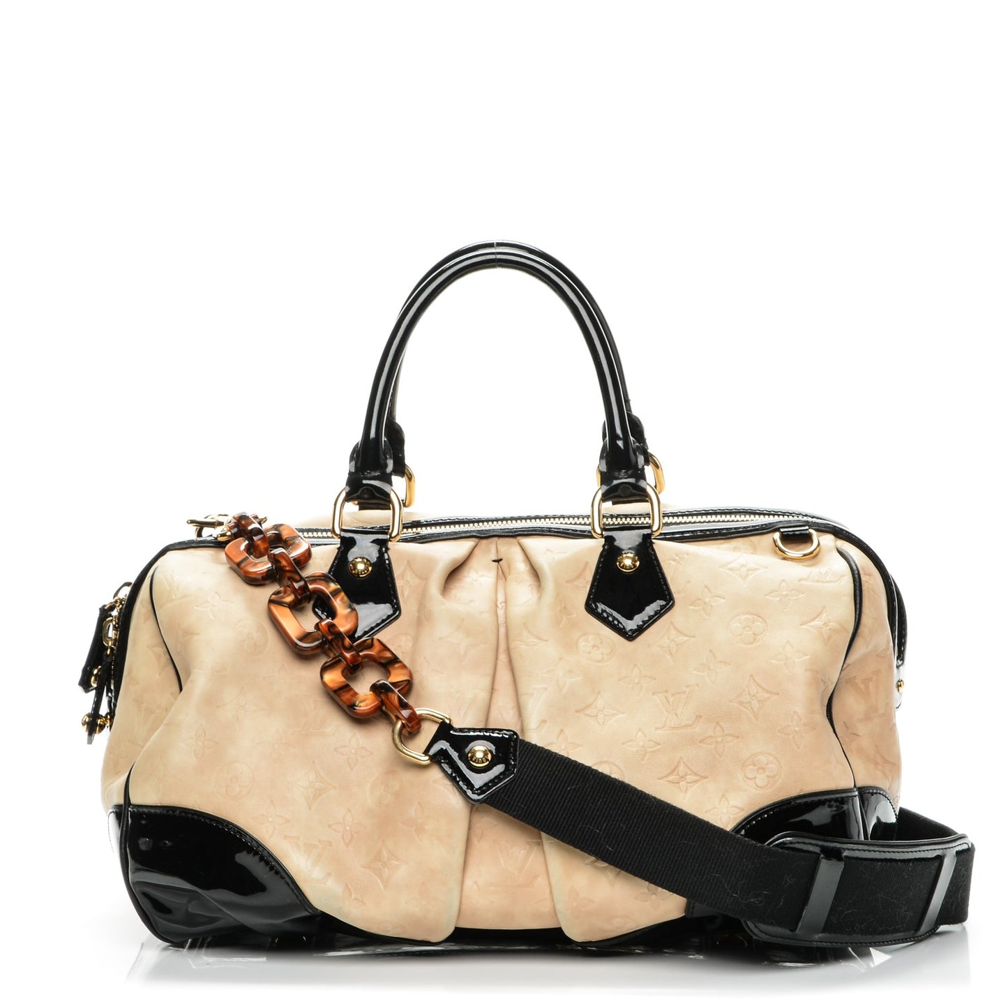Calfskin Patent Embossed Monogram Stephen Ivory