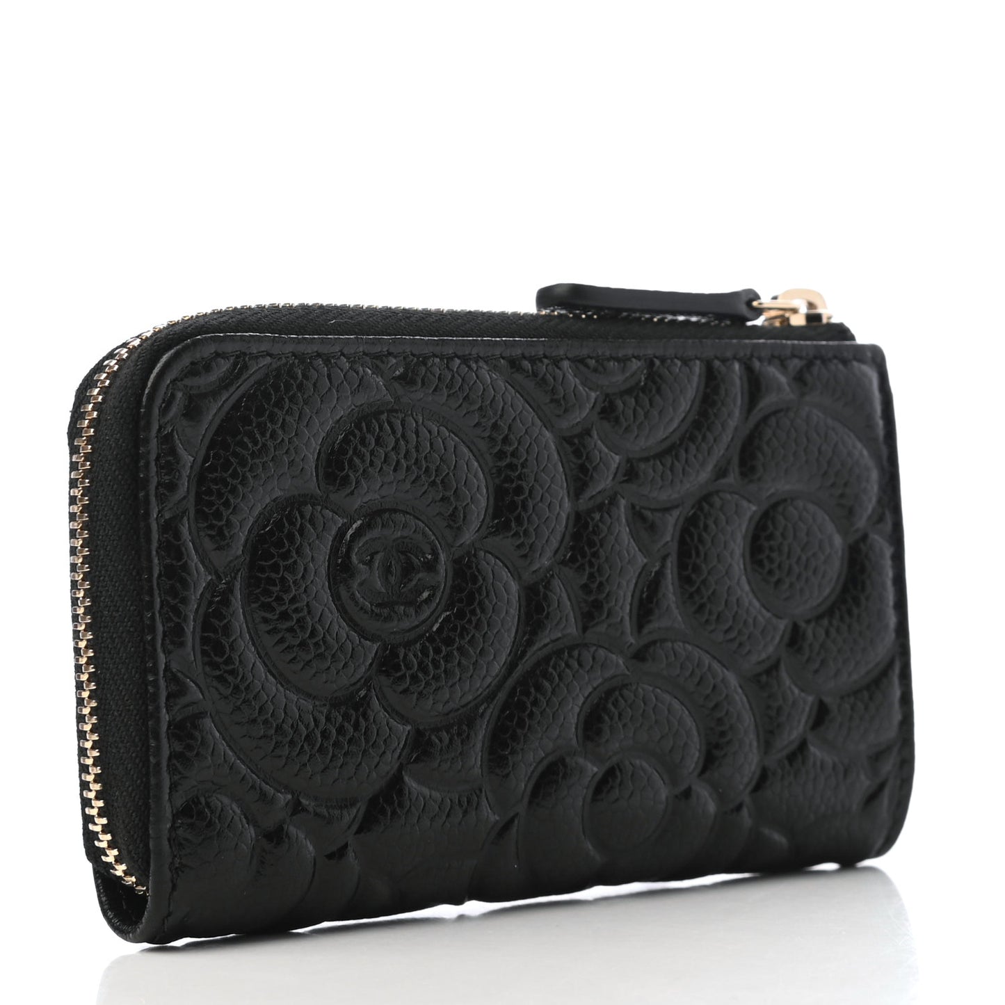Caviar Camellia Embossed Key Holder Case Black