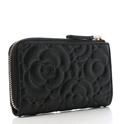 Chanel Caviar Camellia Embossed Key Holder Case Black 3 of 8