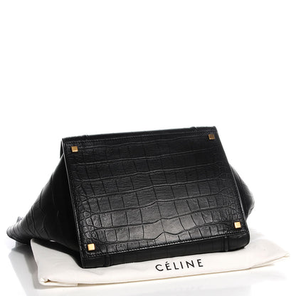 Celine Crocodile Embossed Calfskin Medium Phantom Luggage Black 4 of 8