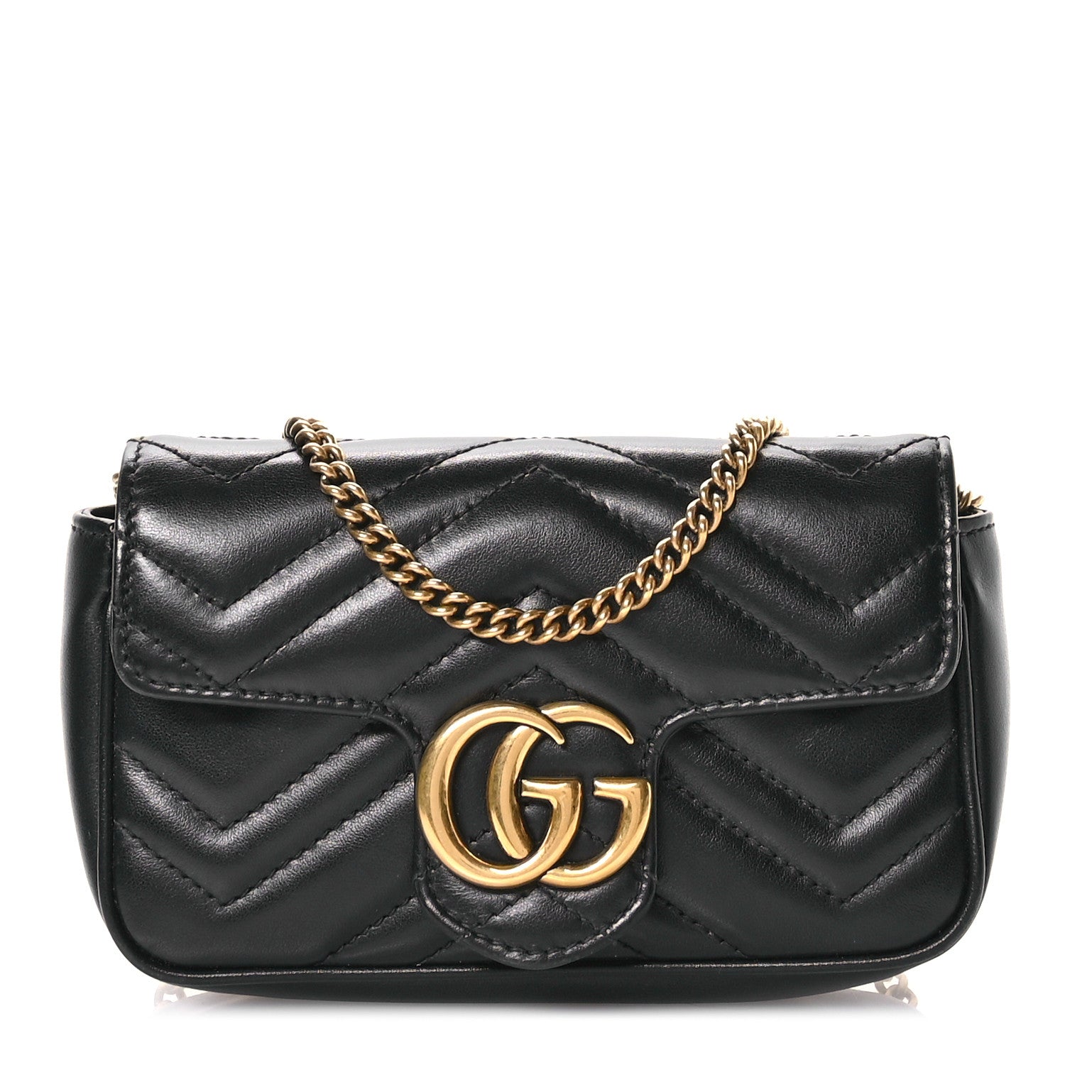 Gucci Calfskin Matelasse Super Mini GG Marmont Shoulder Bag Black 1 of 11