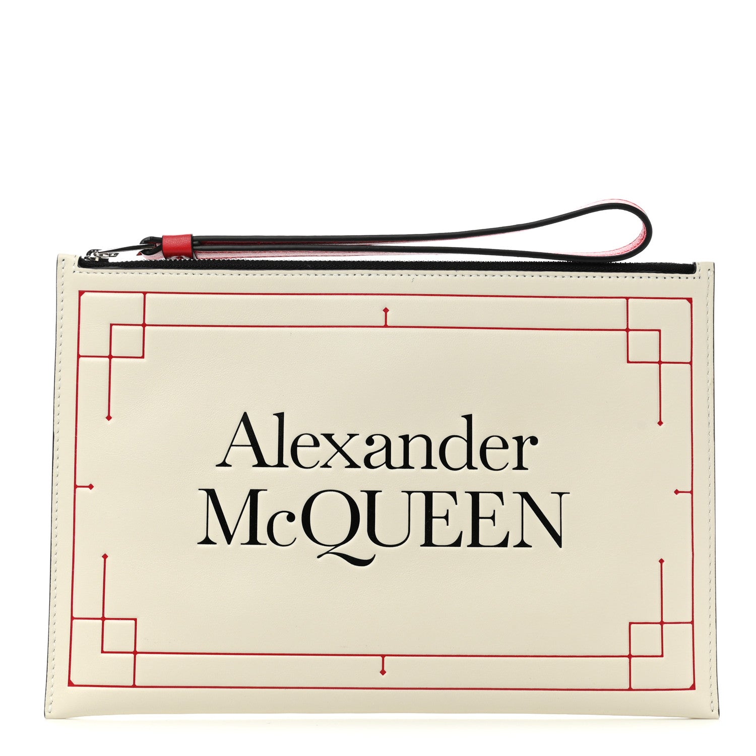 Alexander McQueen Logo Zip Large Wristlet Pouch White Red 1 of 8