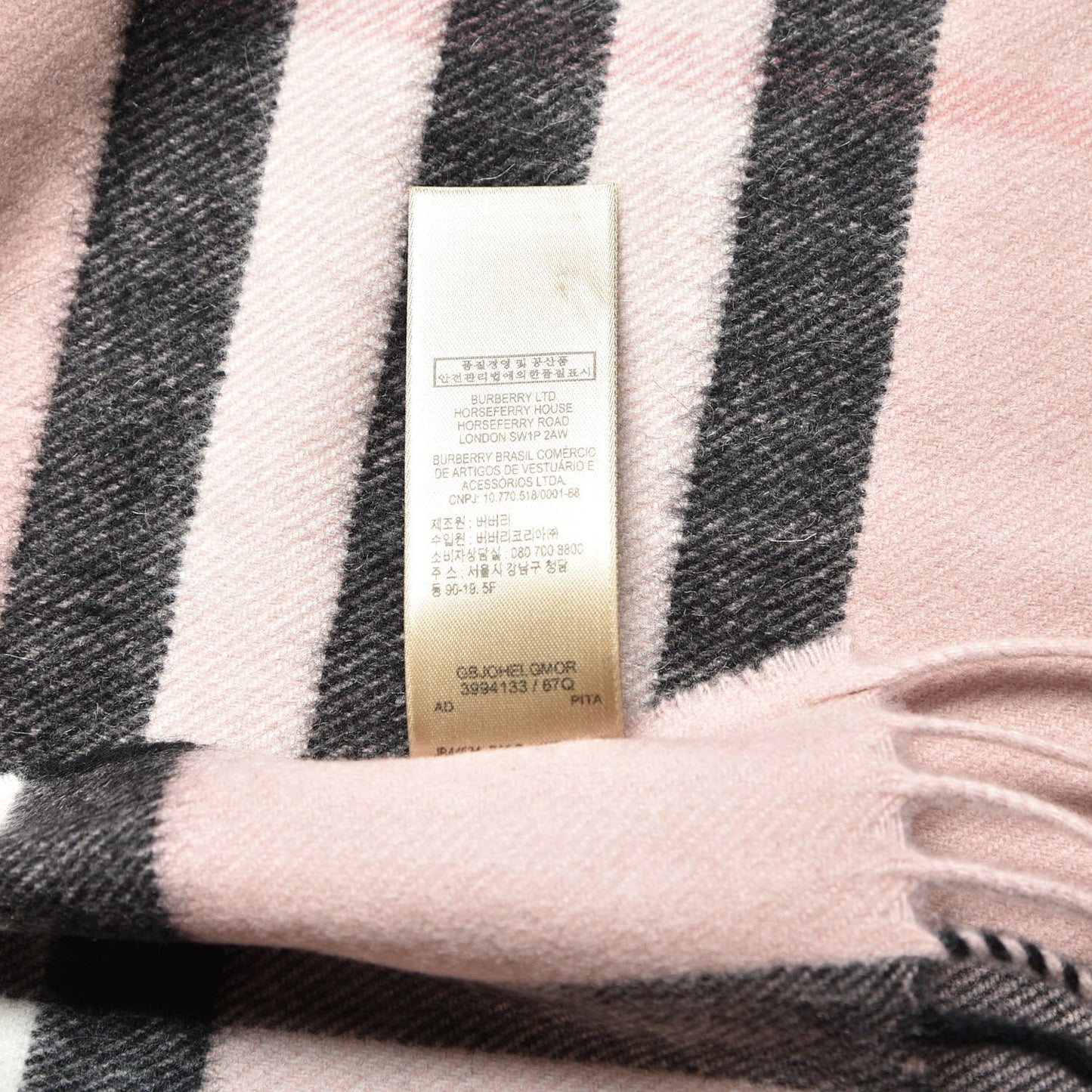 Cashmere Giant Heritage Check Fringe Scarf Ash Rose