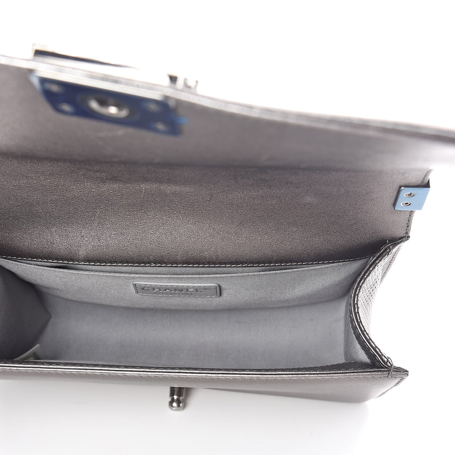 Metallic Lambskin Perforated Medium Boy Flap Dark Silver