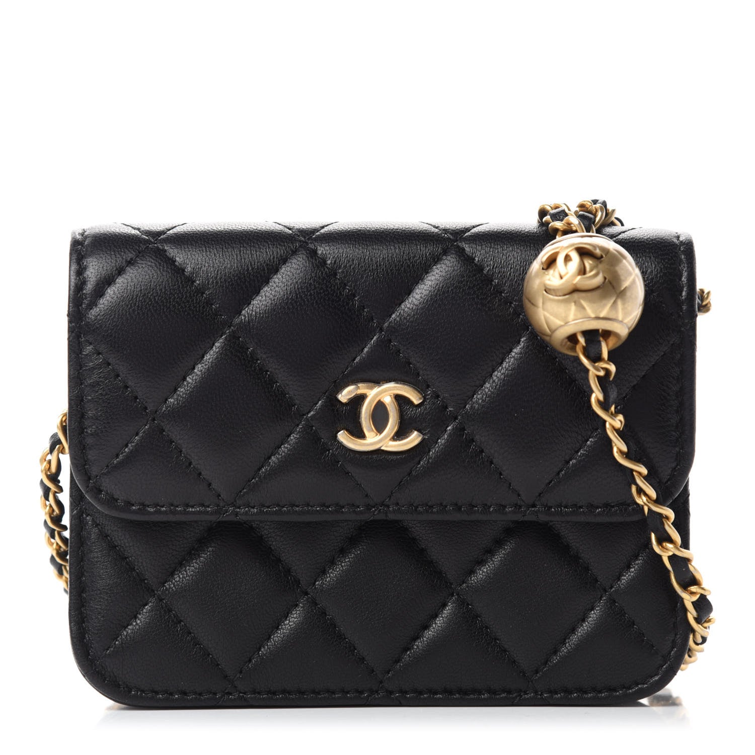 Chanel Lambskin Quilted Pearl Crush Clutch With Chain Black 1 of 12