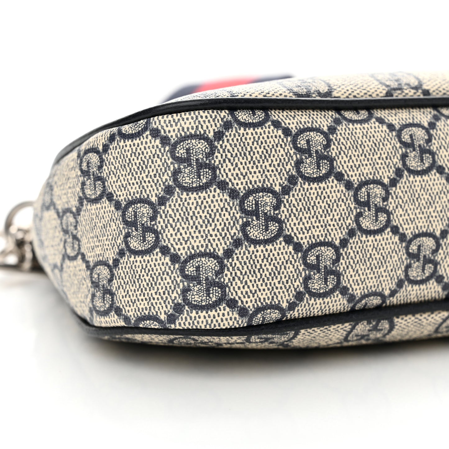 GG Supreme Monogram Textured Dollar Calfskin Web Small Ophidia GG Handbag Beige Blue