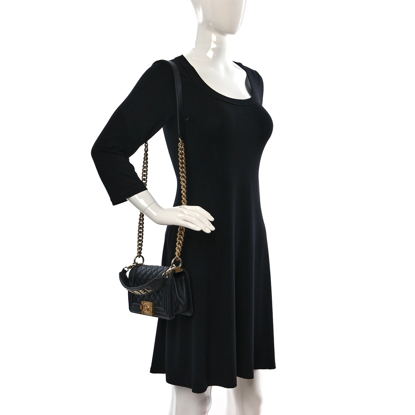 Calfskin Small Boy Logo Top Handle Flap Black