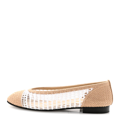 Chanel Raffia Cap Toe Ballerina Flats 37.5 White Beige 1 of 9