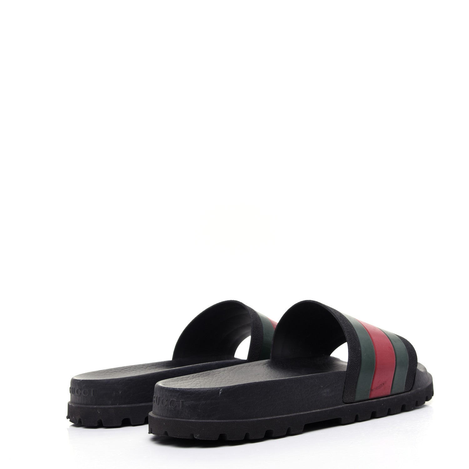 Gucci Rubber Web Mens Lug Sole Slide Sandals 9 Black Green Red 3 of 12