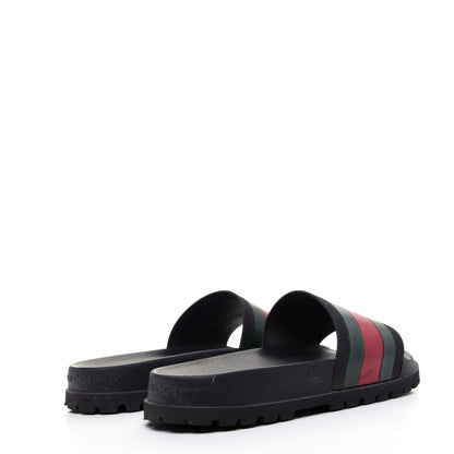 Gucci Rubber Web Mens Lug Sole Slide Sandals 9 Black Green Red 3 of 12