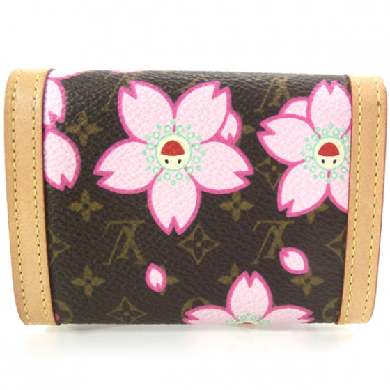 Louis Vuitton Monogram Cherry Blossom Porte-Monnaie Plat Coin Purse Brown 2 of 7