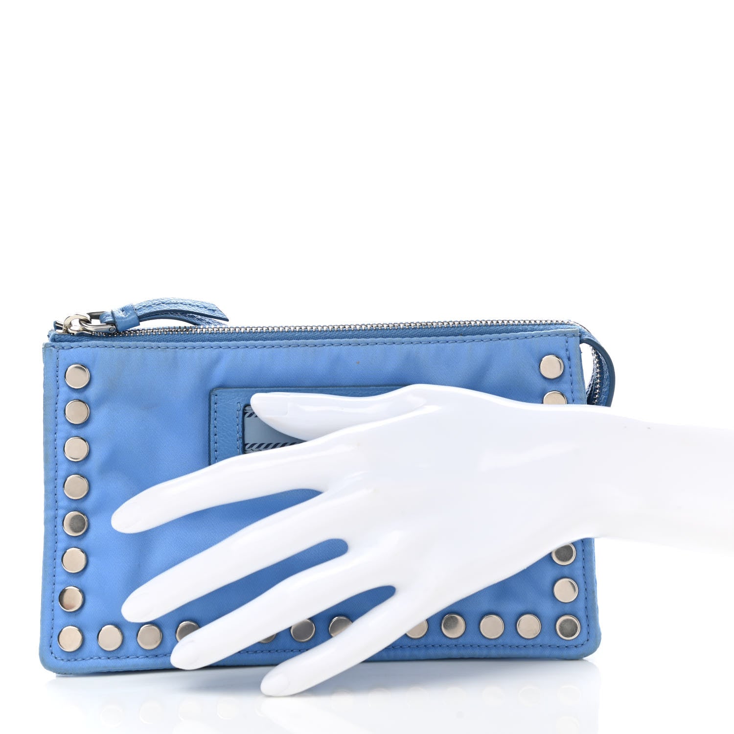 Prada Nylon Studded Etiquette Cosmetic Pouch Bleuette 2 of 7