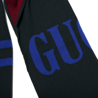 Gucci Wool Silk Guccium Scarf Petroleum Blue Bordeaux 3 of 4