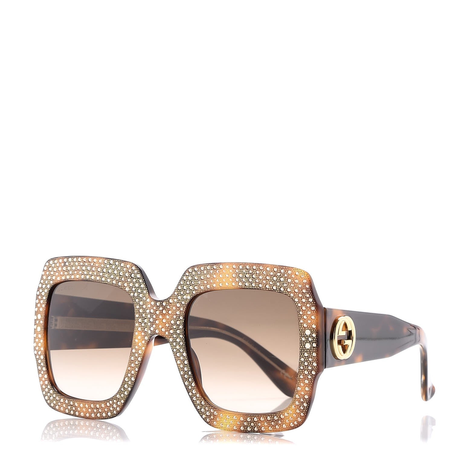 Gucci Crystal Square Frame Sunglasses GG3861/S Tortoise 1 of 8